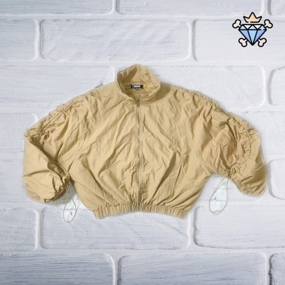 MISSGUIDED BEIGE RUCHED SLEEVE OVERSIZED BOMBER JACKET SIZE 10 STREETWEAR
